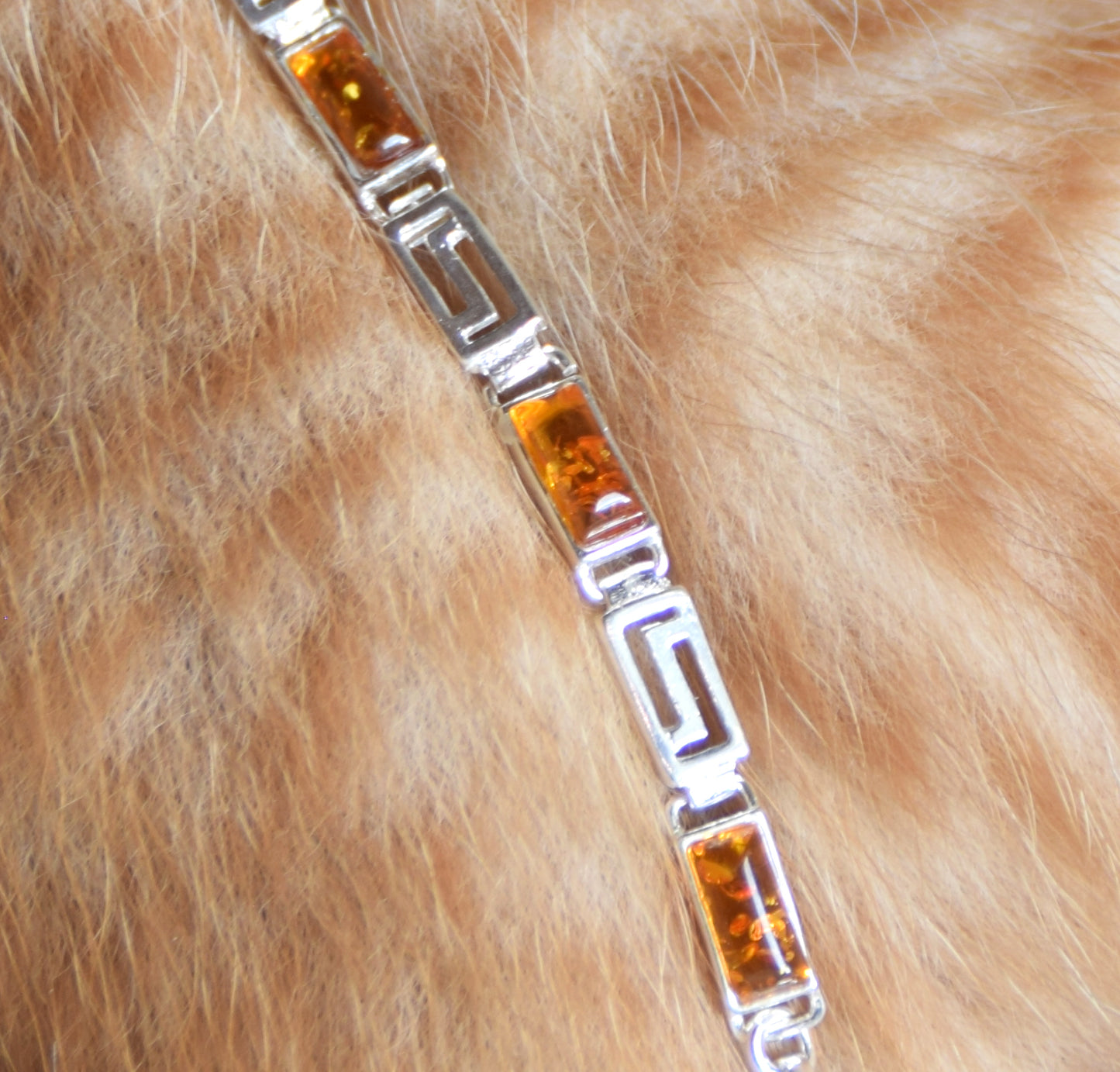 MJ Baltica, Unisex-Armband, natürlicher baltischer Bernstein, 925er Silber, linear, elegant BB010
