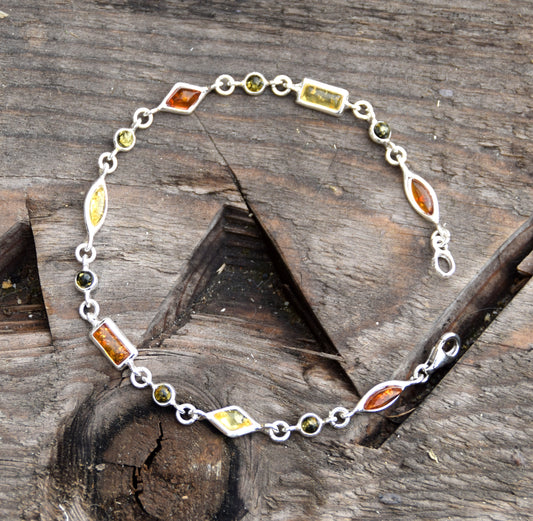 MJ Baltica, bracciale Ambra naturale Argento 925, multi colore, delizioso BB081