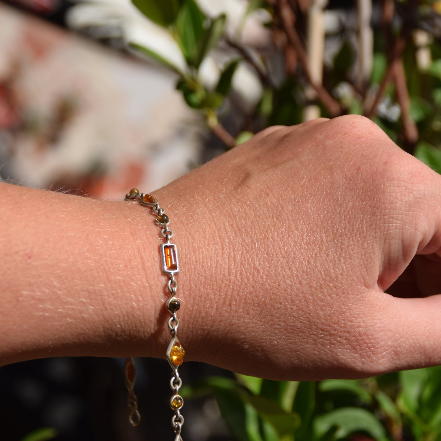 Delicate bracelet crafted from natural amber in various shades and 925 sterling silver, MJ Baltica, BB081