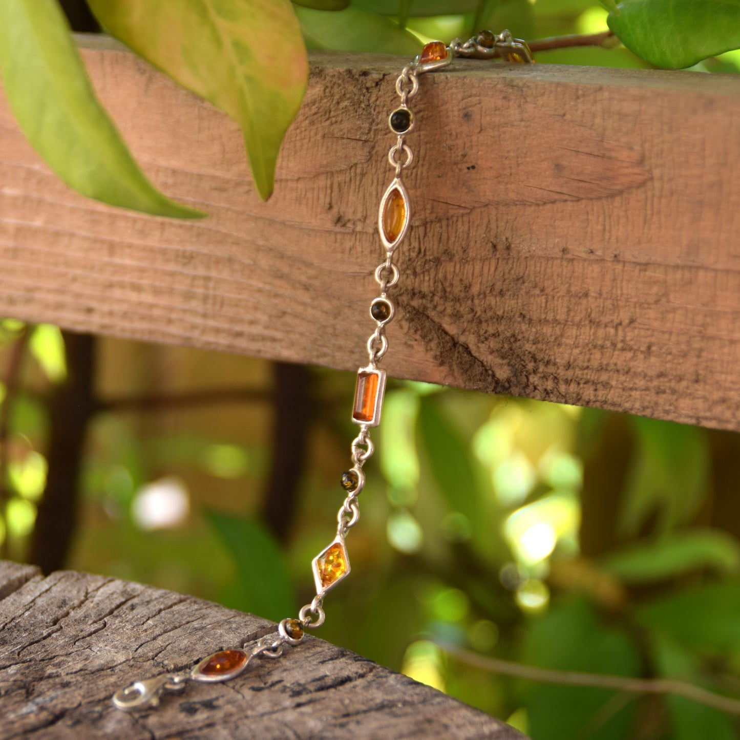 Delicate bracelet crafted from natural amber in various shades and 925 sterling silver, MJ Baltica, BB081