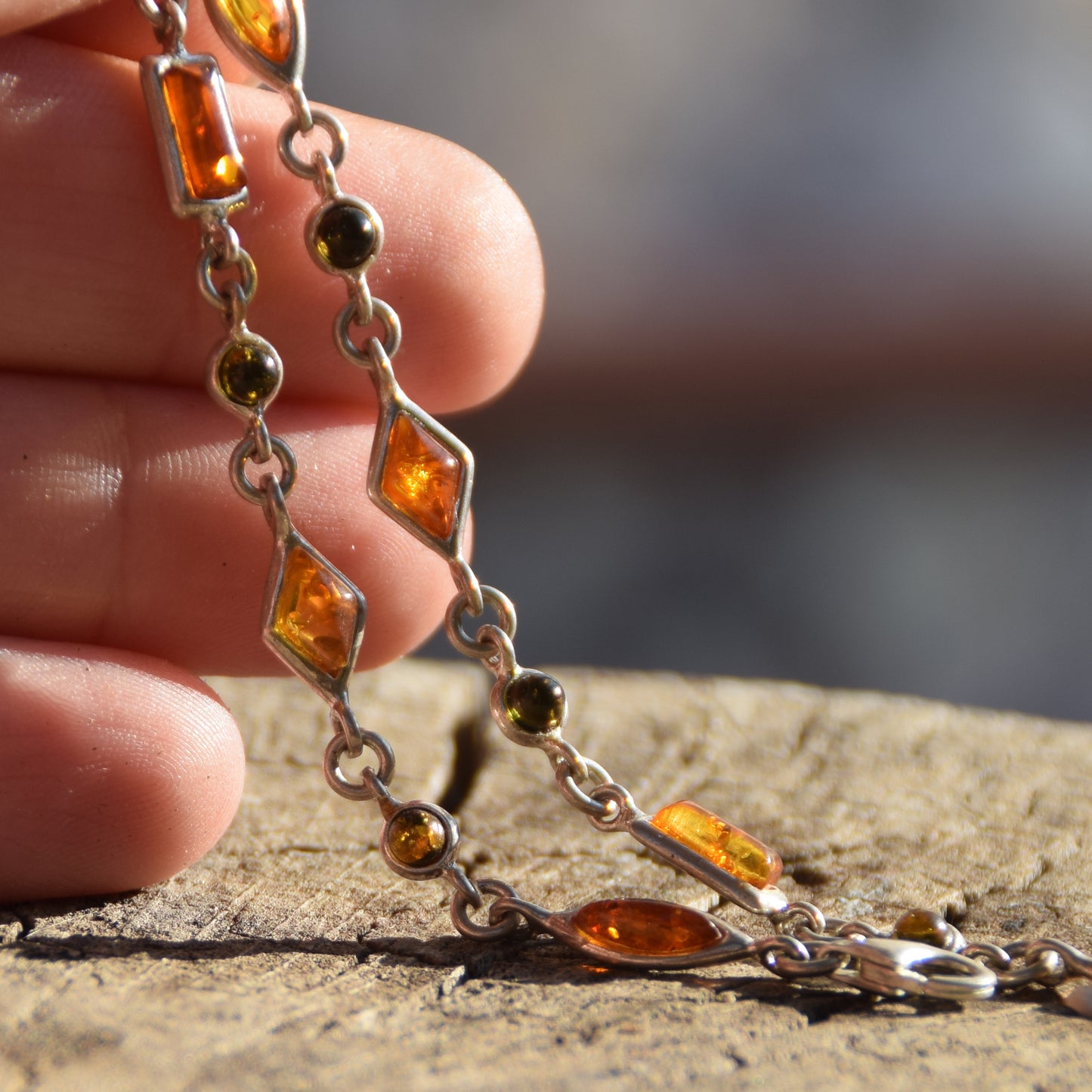 Delicate bracelet crafted from natural amber in various shades and 925 sterling silver, MJ Baltica, BB081