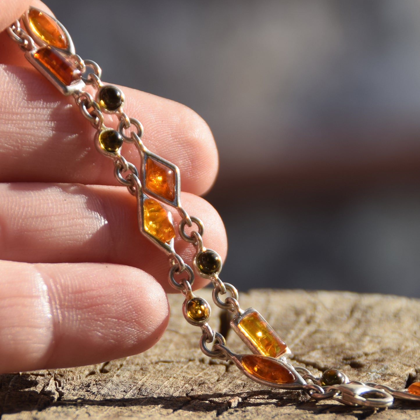 Delicate bracelet crafted from natural amber in various shades and 925 sterling silver, MJ Baltica, BB081