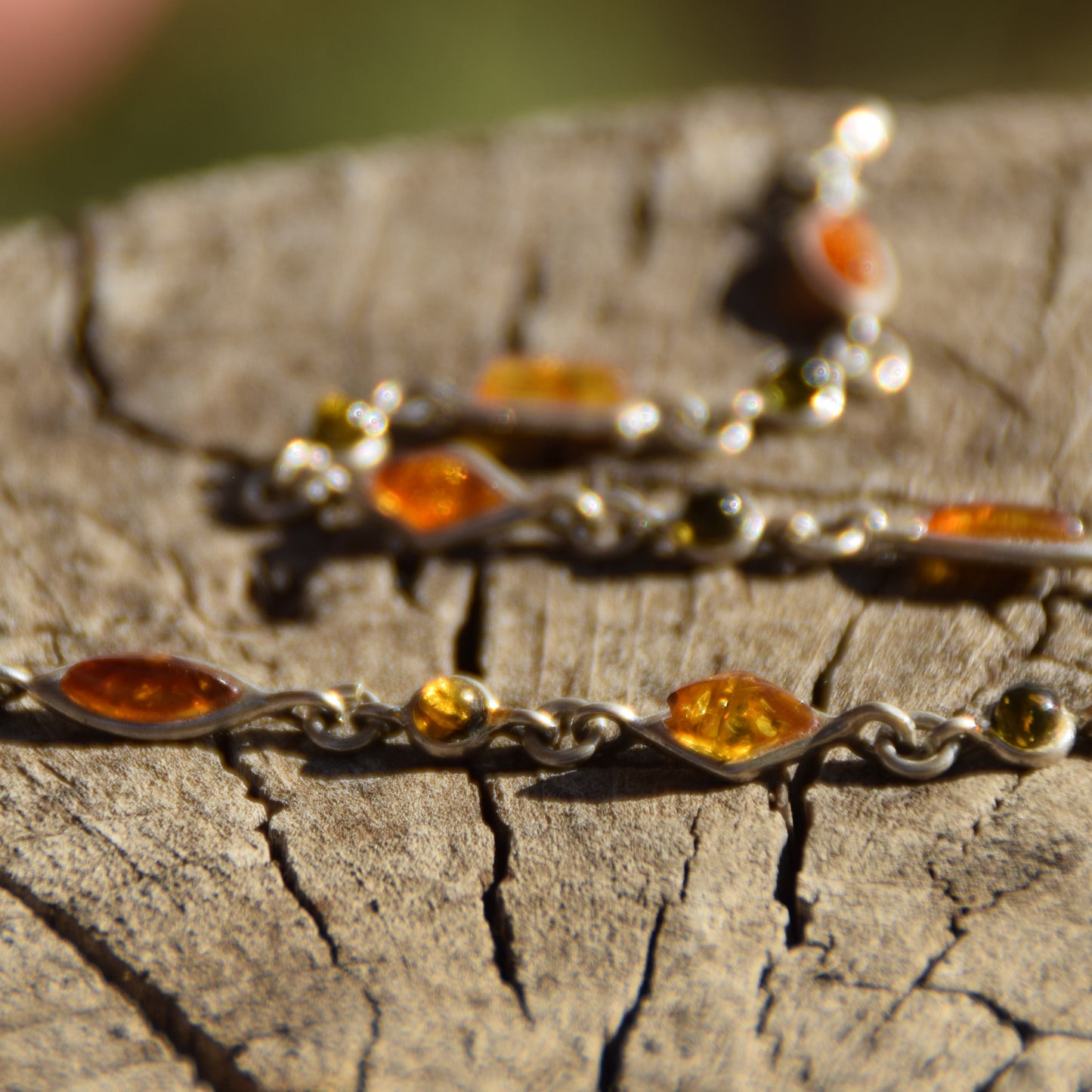 Delicate bracelet crafted from natural amber in various shades and 925 sterling silver, MJ Baltica, BB081