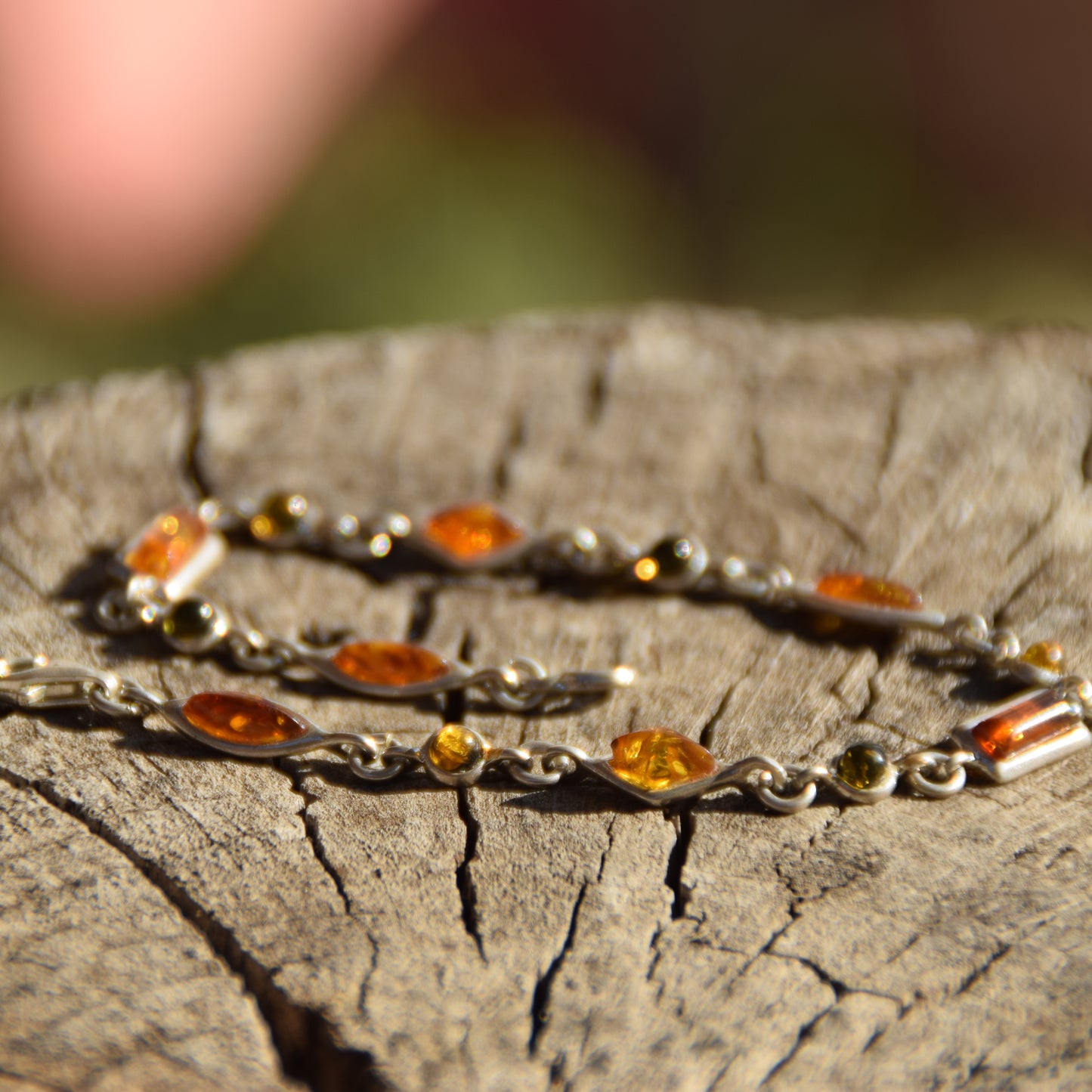 Delicate bracelet crafted from natural amber in various shades and 925 sterling silver, MJ Baltica, BB081