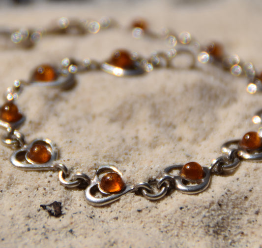 MJ Baltica, bracciale, Ambra naturale Argento 925, delicato, romantico, cuori, BB082