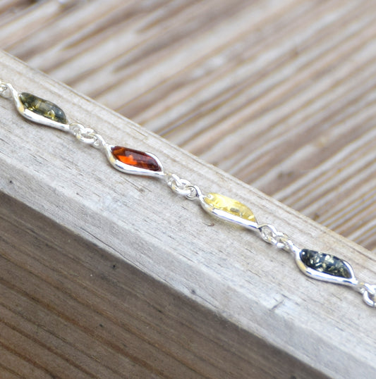 MJ Baltica, bracciale Ambra naturale Argento 925, multi colore, delizioso BB090