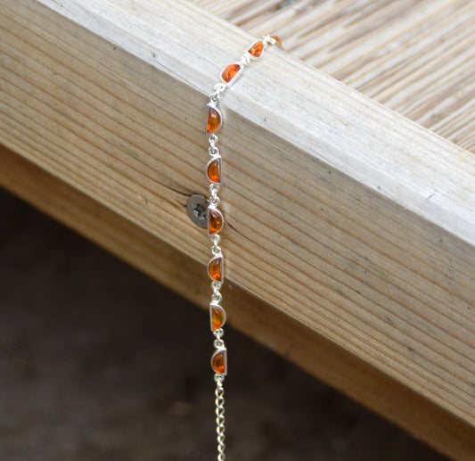 Luminous adjustable Cognac natural amber and 925 Silver bracelet, MJ Baltica, BB091