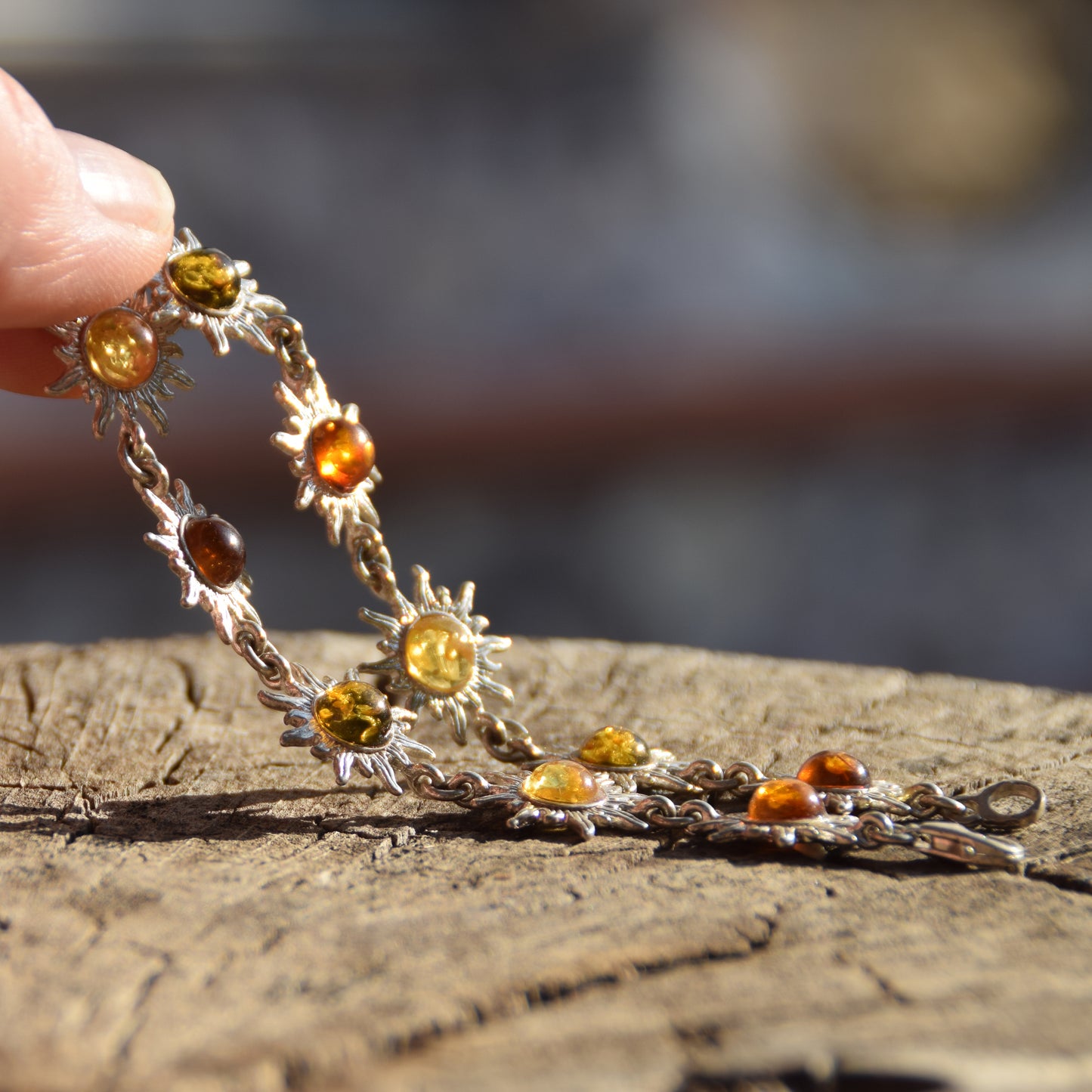 Bright bracelet with sun Natural amber of various shades 925 silver, MJ Baltica, BB092