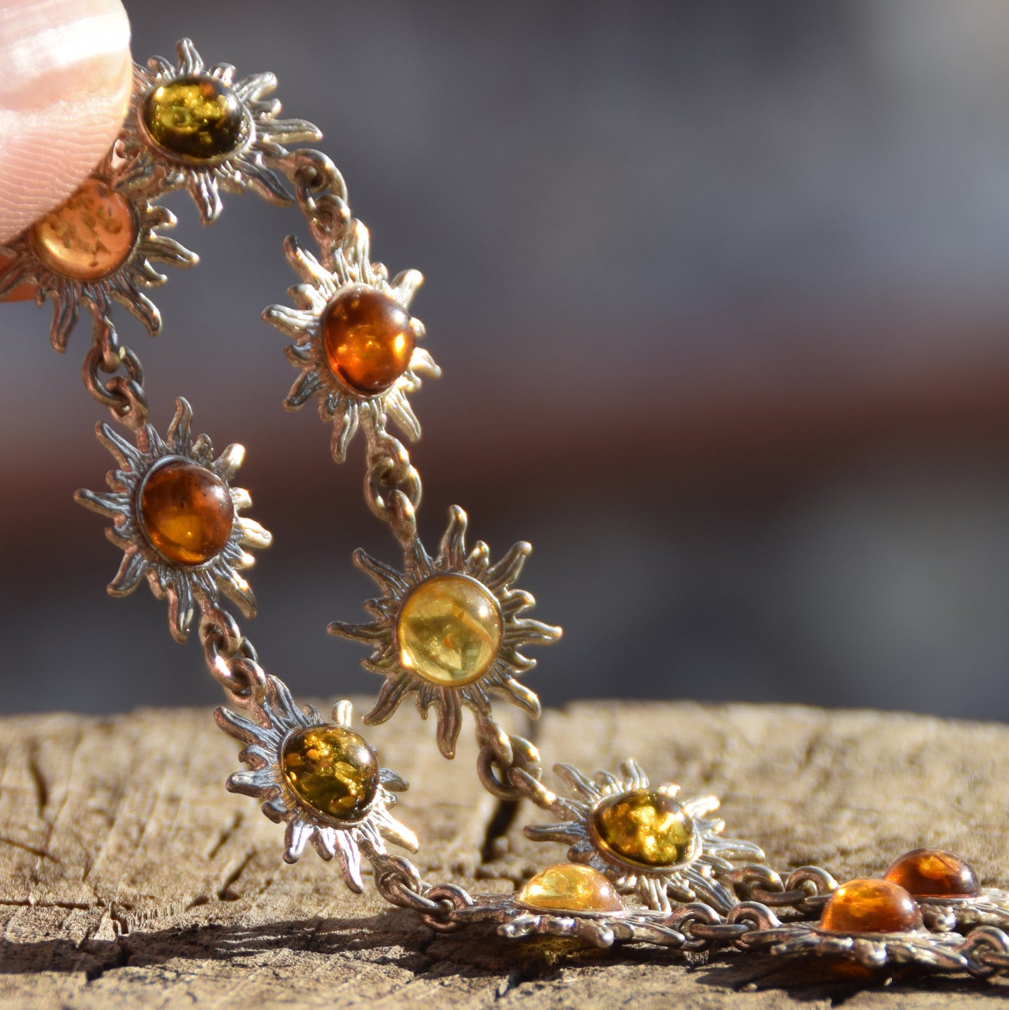 Bright bracelet with sun Natural amber of various shades 925 silver, MJ Baltica, BB092