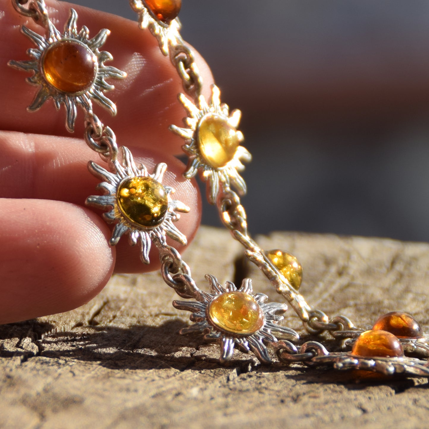 Bright bracelet with sun Natural amber of various shades 925 silver, MJ Baltica, BB092