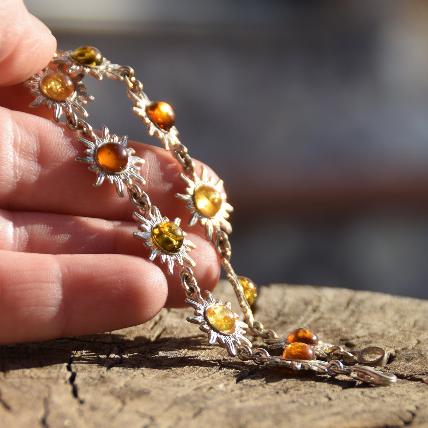 Bright bracelet with sun Natural amber of various shades 925 silver, MJ Baltica, BB092