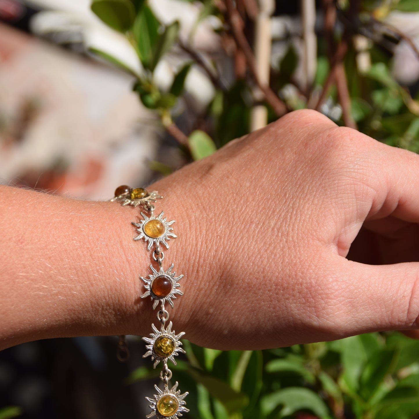 Bright bracelet with sun Natural amber of various shades 925 silver, MJ Baltica, BB092