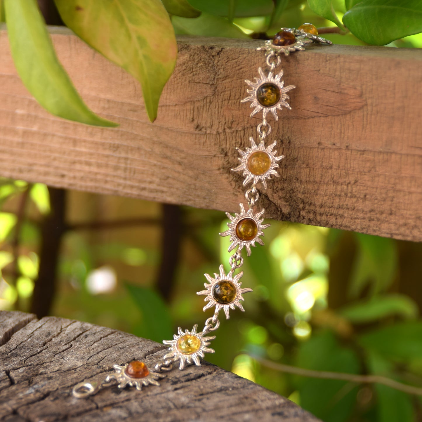 Bright bracelet with sun Natural amber of various shades 925 silver, MJ Baltica, BB092