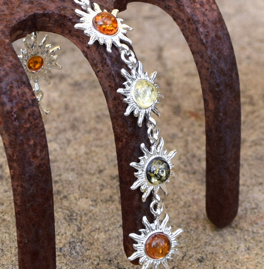Bright bracelet with sun Natural amber of various shades 925 silver, MJ Baltica, BB092