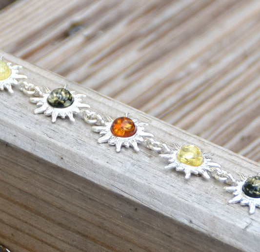 MJ Baltica, bracciale, Ambra naturale Baltica, Argento 925, luminoso, elegante, artigianale, cognac, sole, BB092