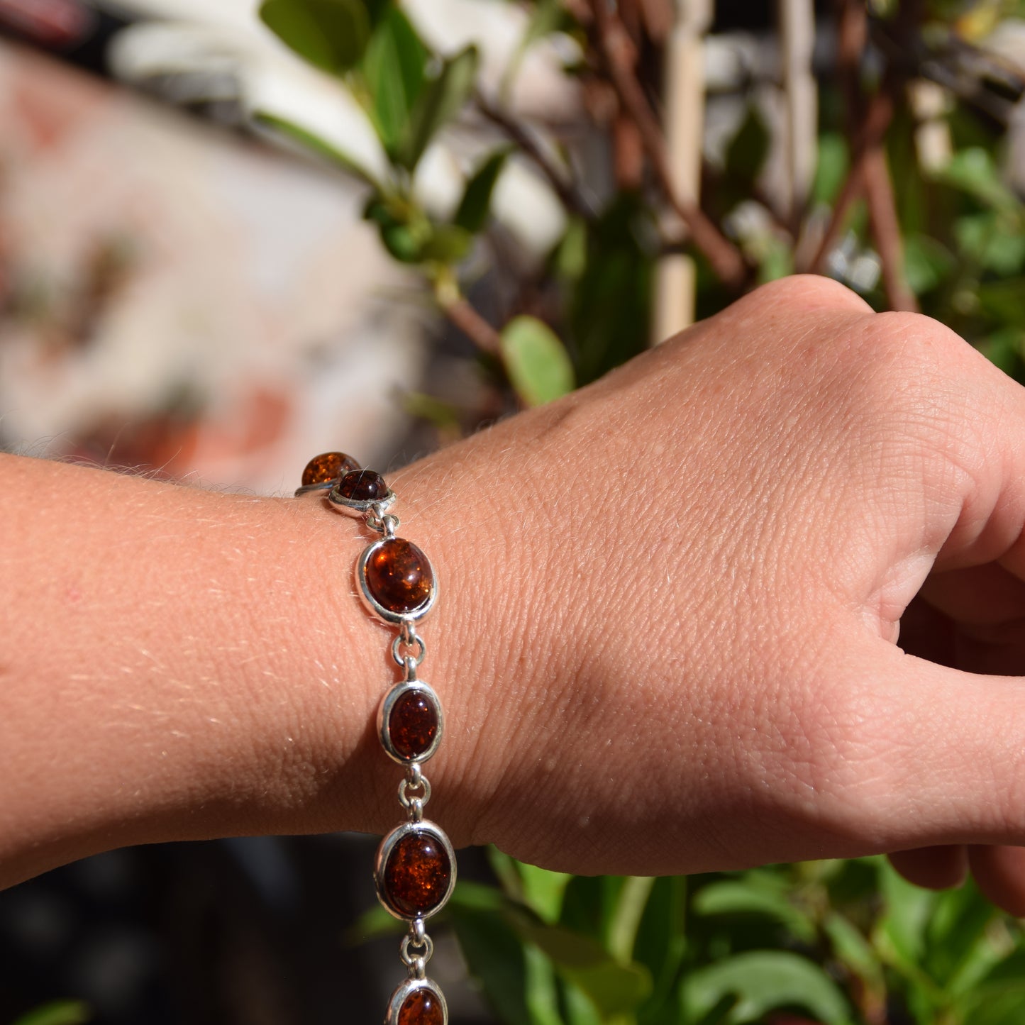 Important adjustable bracelet created with natural dark brown Amber and 925 Silver, MJ Baltica, BB093