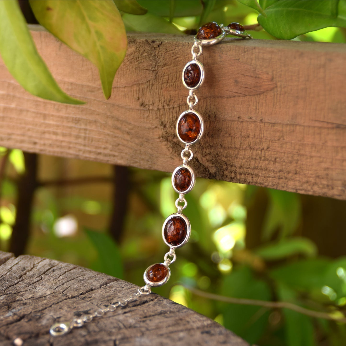 Important adjustable bracelet created with natural dark brown Amber and 925 Silver, MJ Baltica, BB093