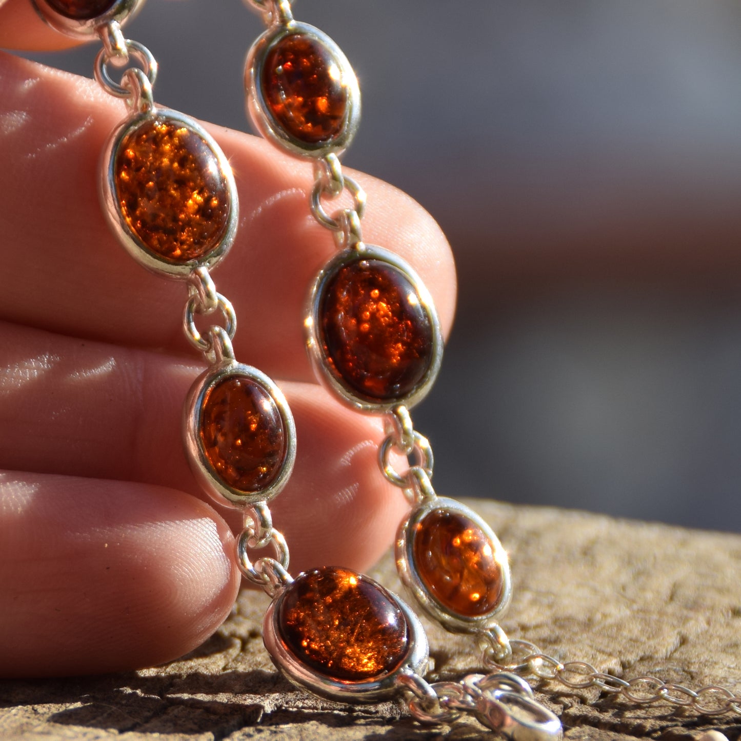 Important adjustable bracelet created with natural dark brown Amber and 925 Silver, MJ Baltica, BB093