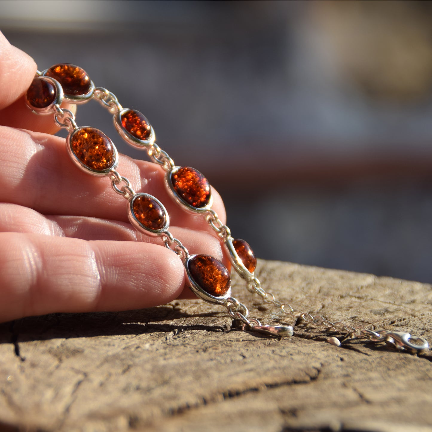 Important adjustable bracelet created with natural dark brown Amber and 925 Silver, MJ Baltica, BB093