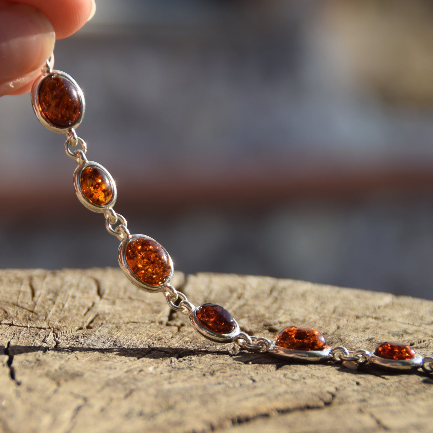 Important adjustable bracelet created with natural dark brown Amber and 925 Silver, MJ Baltica, BB093