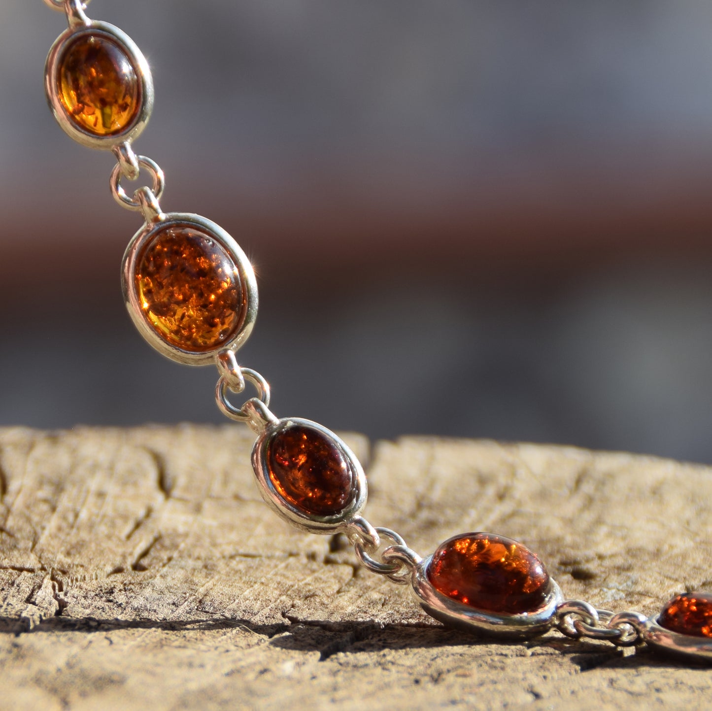 Important adjustable bracelet created with natural dark brown Amber and 925 Silver, MJ Baltica, BB093