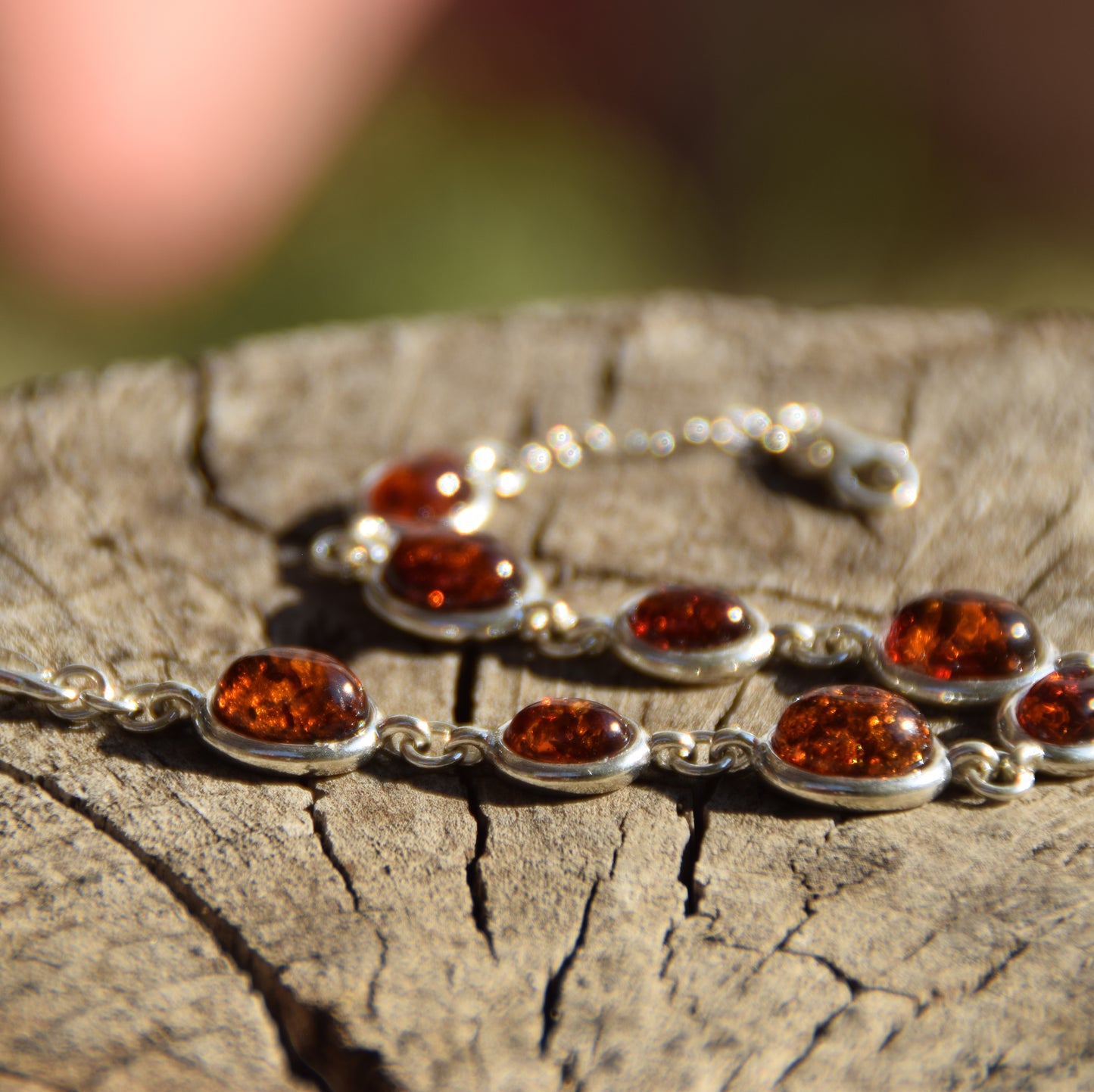 Important adjustable bracelet created with natural dark brown Amber and 925 Silver, MJ Baltica, BB093