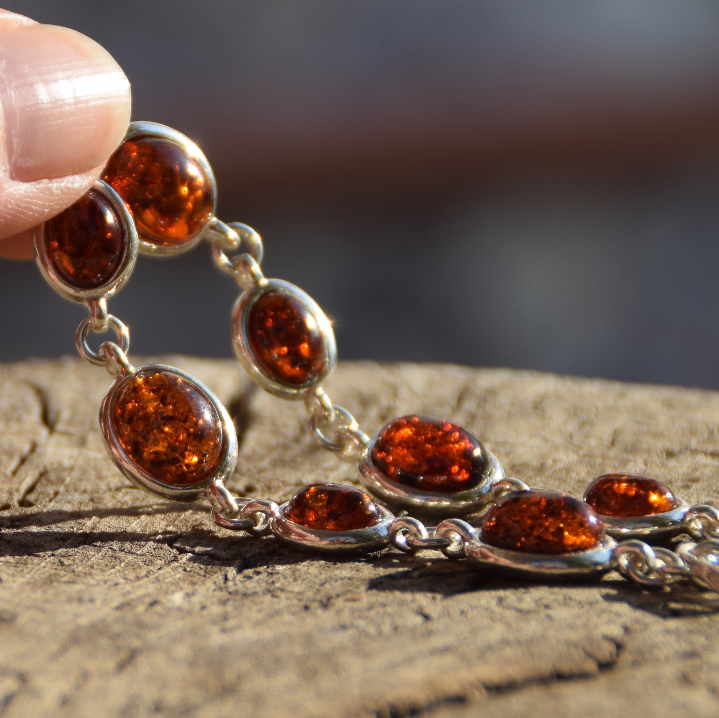 Important adjustable bracelet created with natural dark brown Amber and 925 Silver, MJ Baltica, BB093