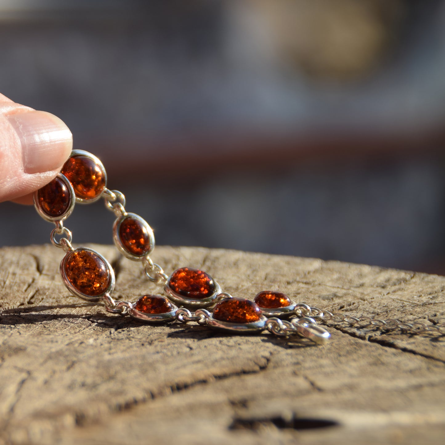 Important adjustable bracelet created with natural dark brown Amber and 925 Silver, MJ Baltica, BB093