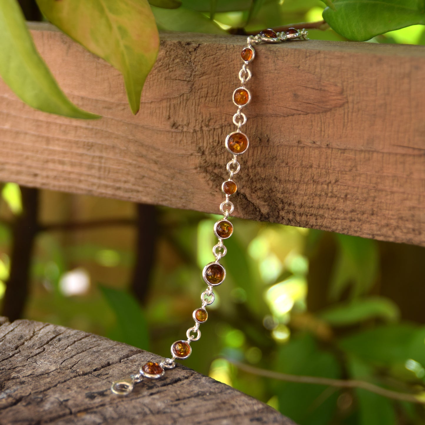 Delicate adjustable bracelet made with natural cognac-colored Amber and 925 Sterling Silver, MJ Baltica, BB094