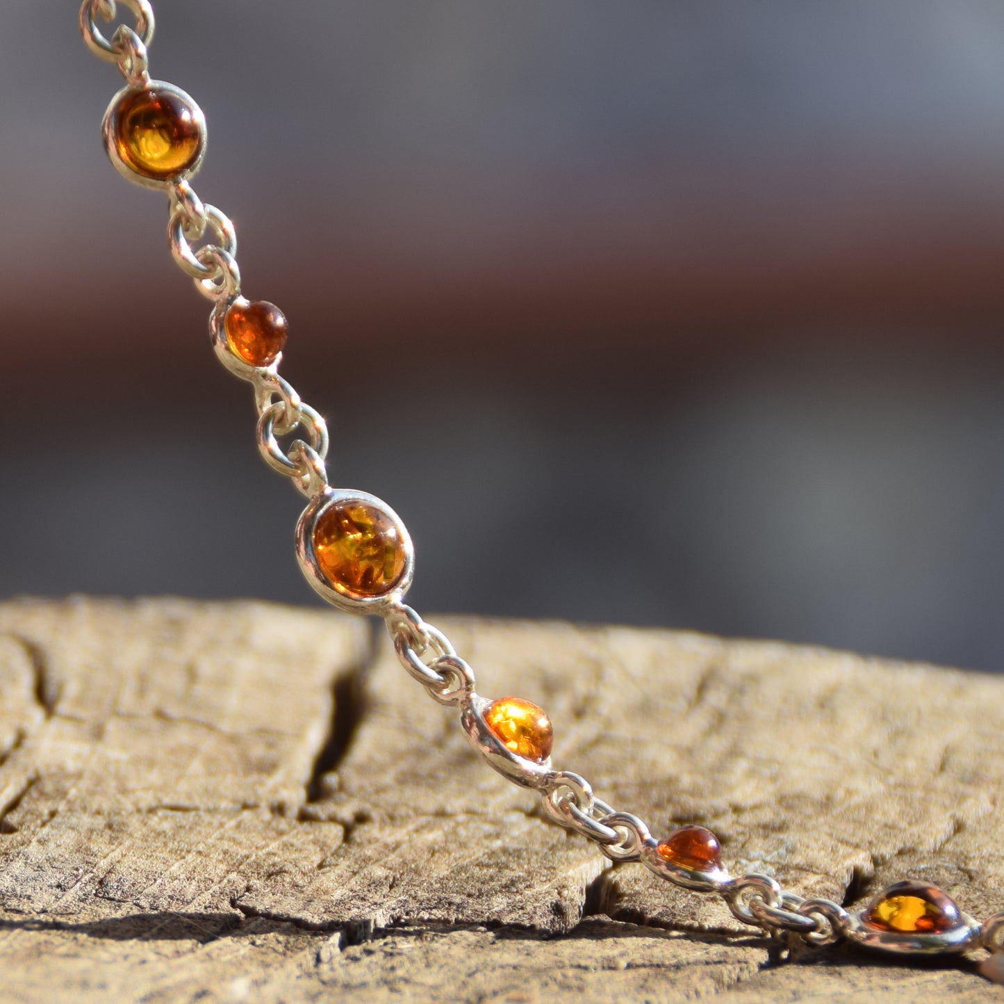 Delicate adjustable bracelet made with natural cognac-colored Amber and 925 Sterling Silver, MJ Baltica, BB094
