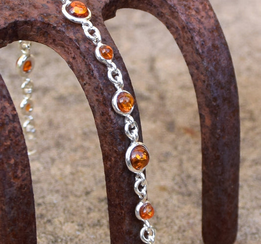 MJ Baltica, bracciale, Ambra naturale Baltica, Argento 925, luminoso, elegante, artigianale, cognac, BB094