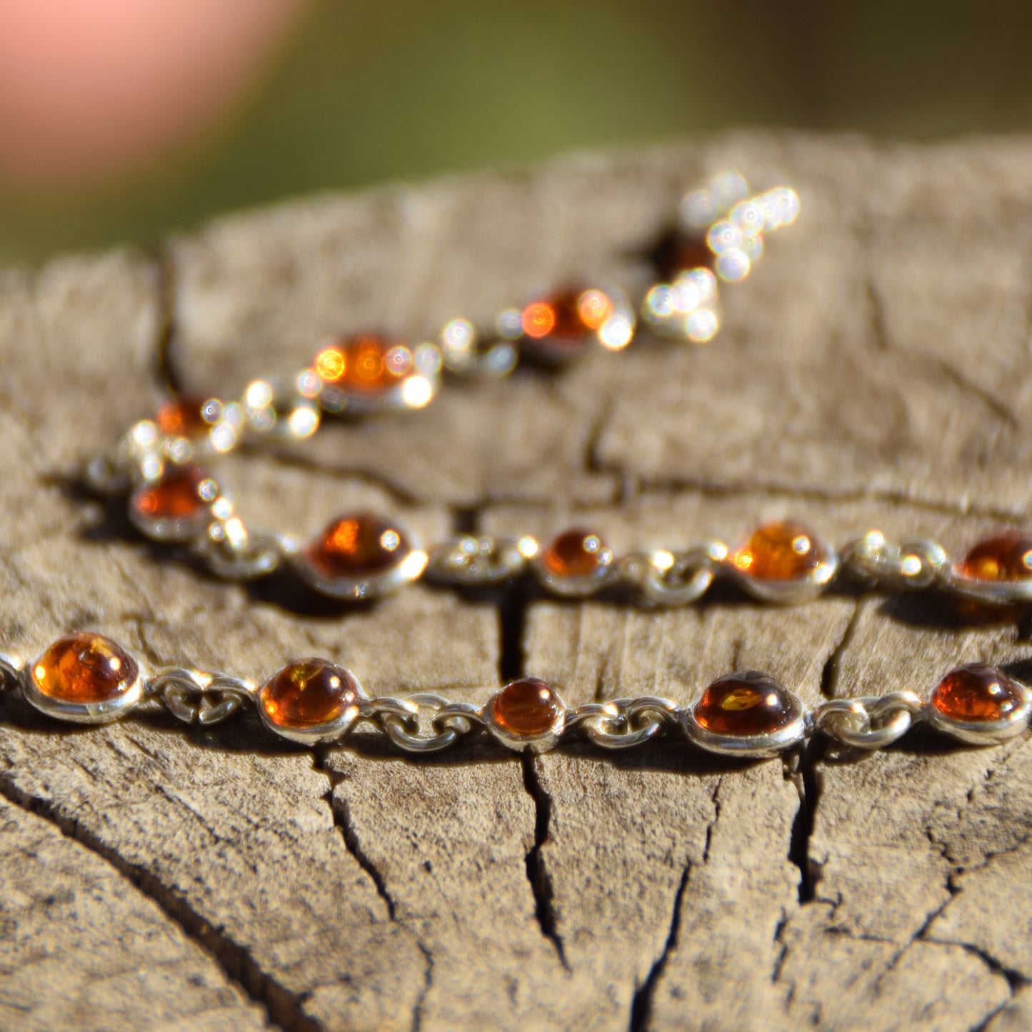 Delicate adjustable bracelet made with natural cognac-colored Amber and 925 Sterling Silver, MJ Baltica, BB094