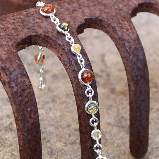 Delicate adjustable bracelet made of natural Amber in various shades and 925 Silver, MJ Baltica, BB095