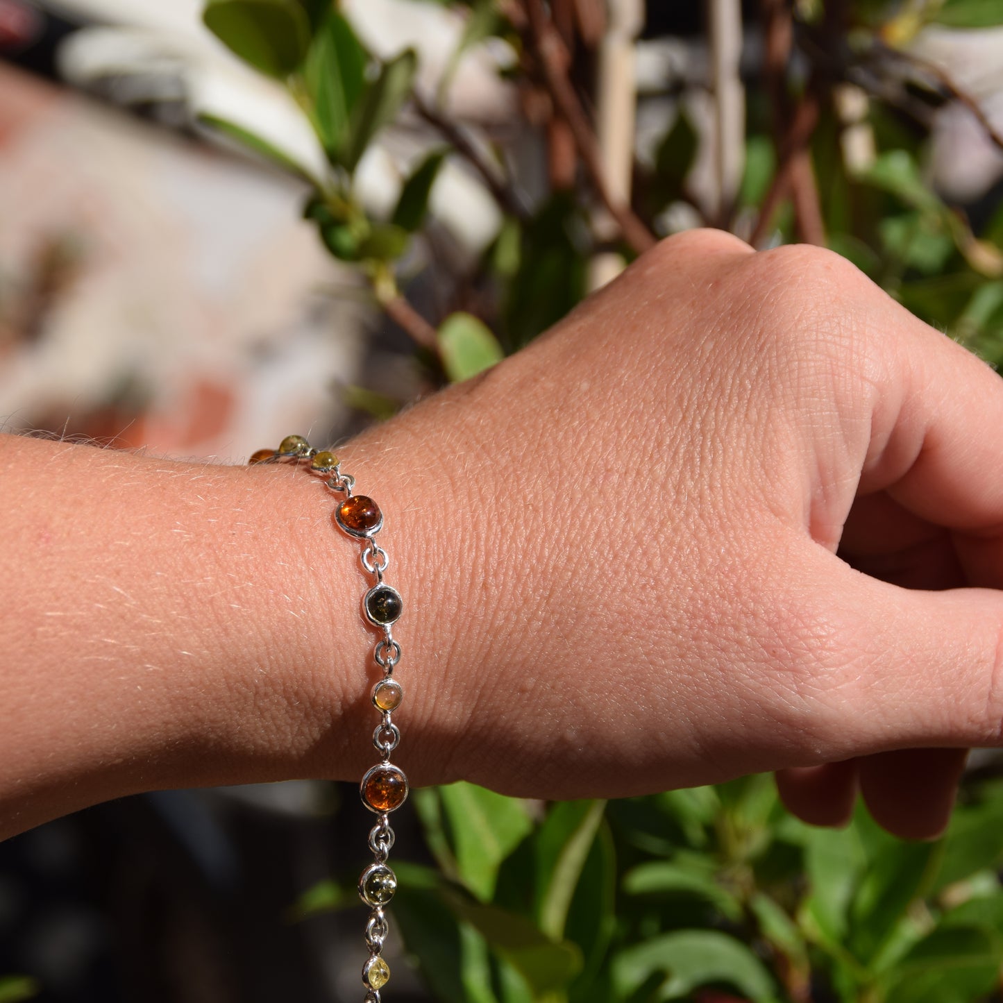 Delicate adjustable bracelet made of natural Amber in various shades and 925 Silver, MJ Baltica, BB095