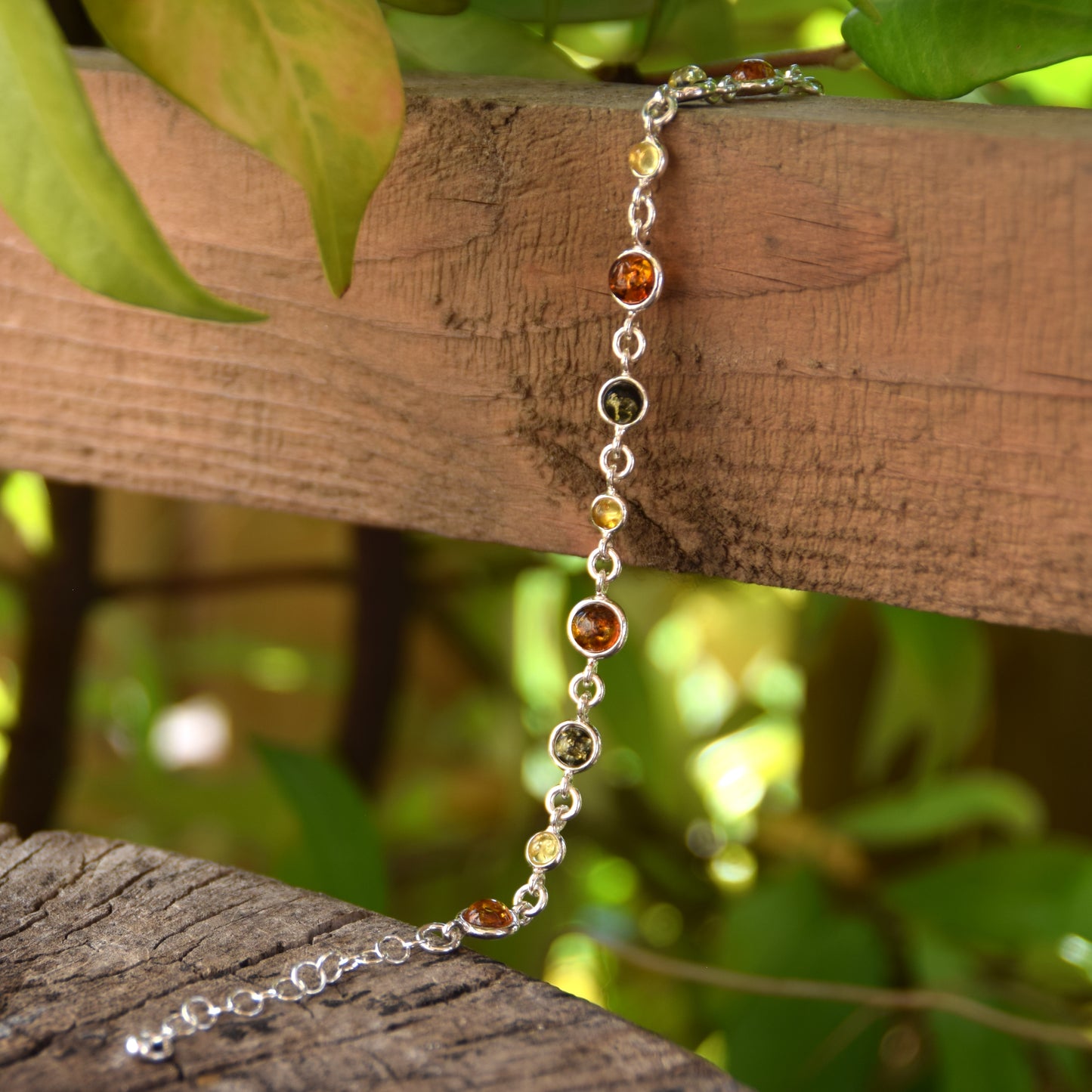Delicate adjustable bracelet made of natural Amber in various shades and 925 Silver, MJ Baltica, BB095