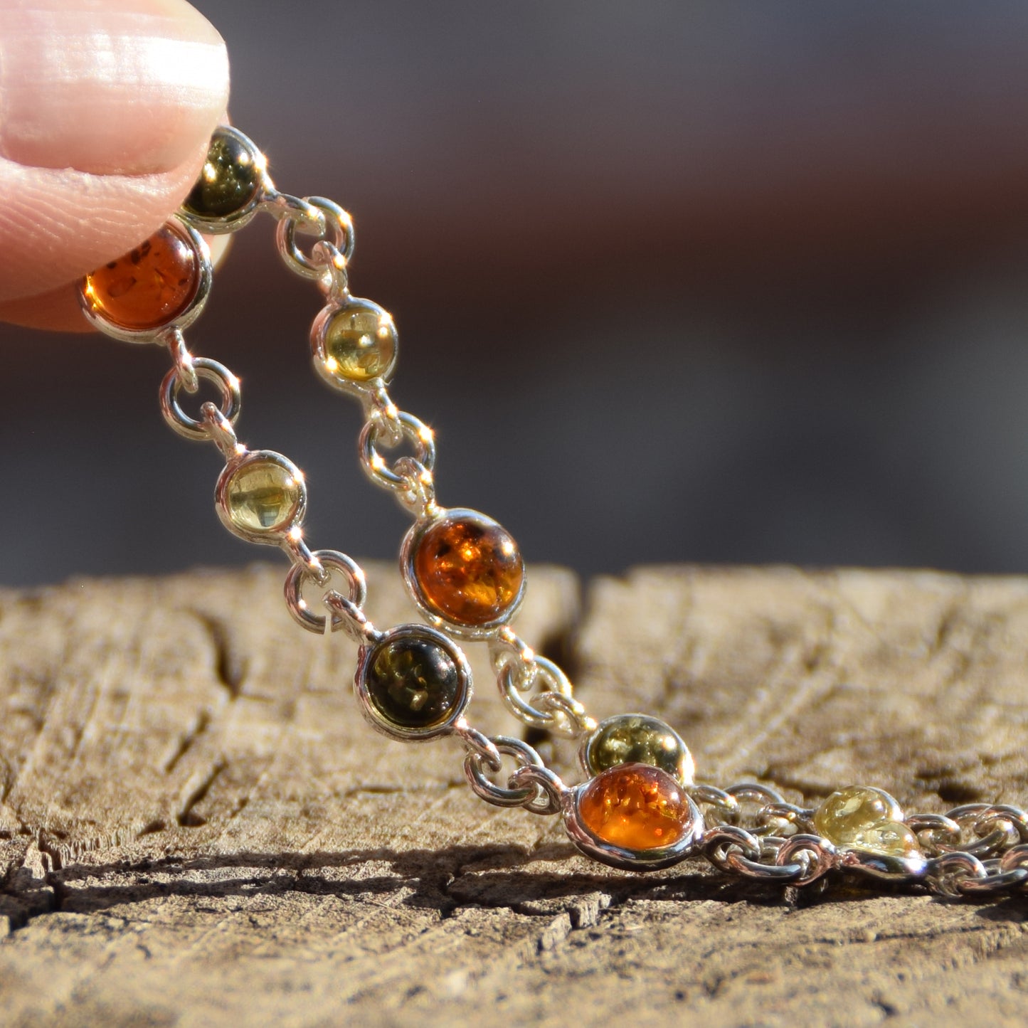 Delicate adjustable bracelet made of natural Amber in various shades and 925 Silver, MJ Baltica, BB095