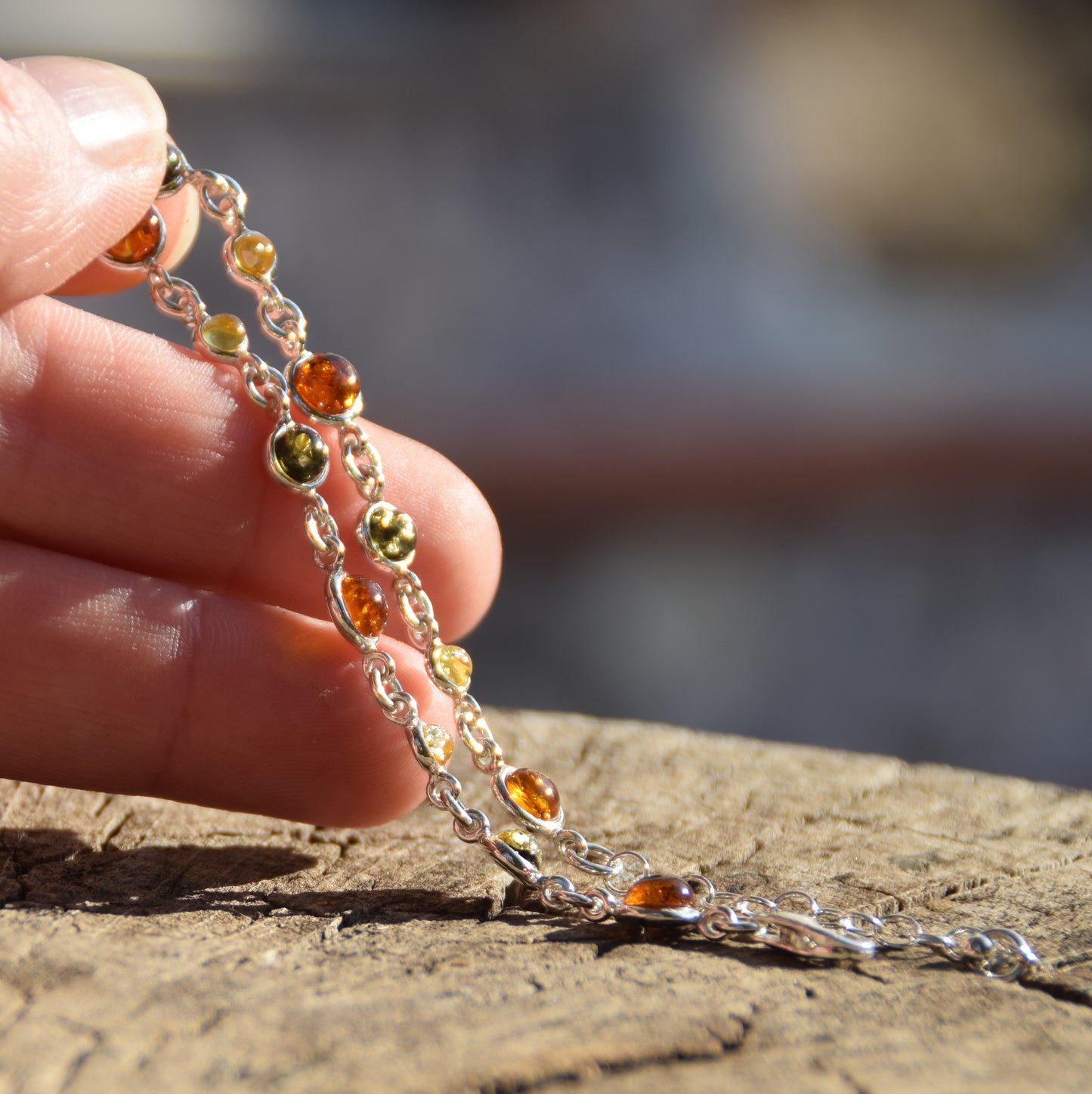 Delicate adjustable bracelet made of natural Amber in various shades and 925 Silver, MJ Baltica, BB095