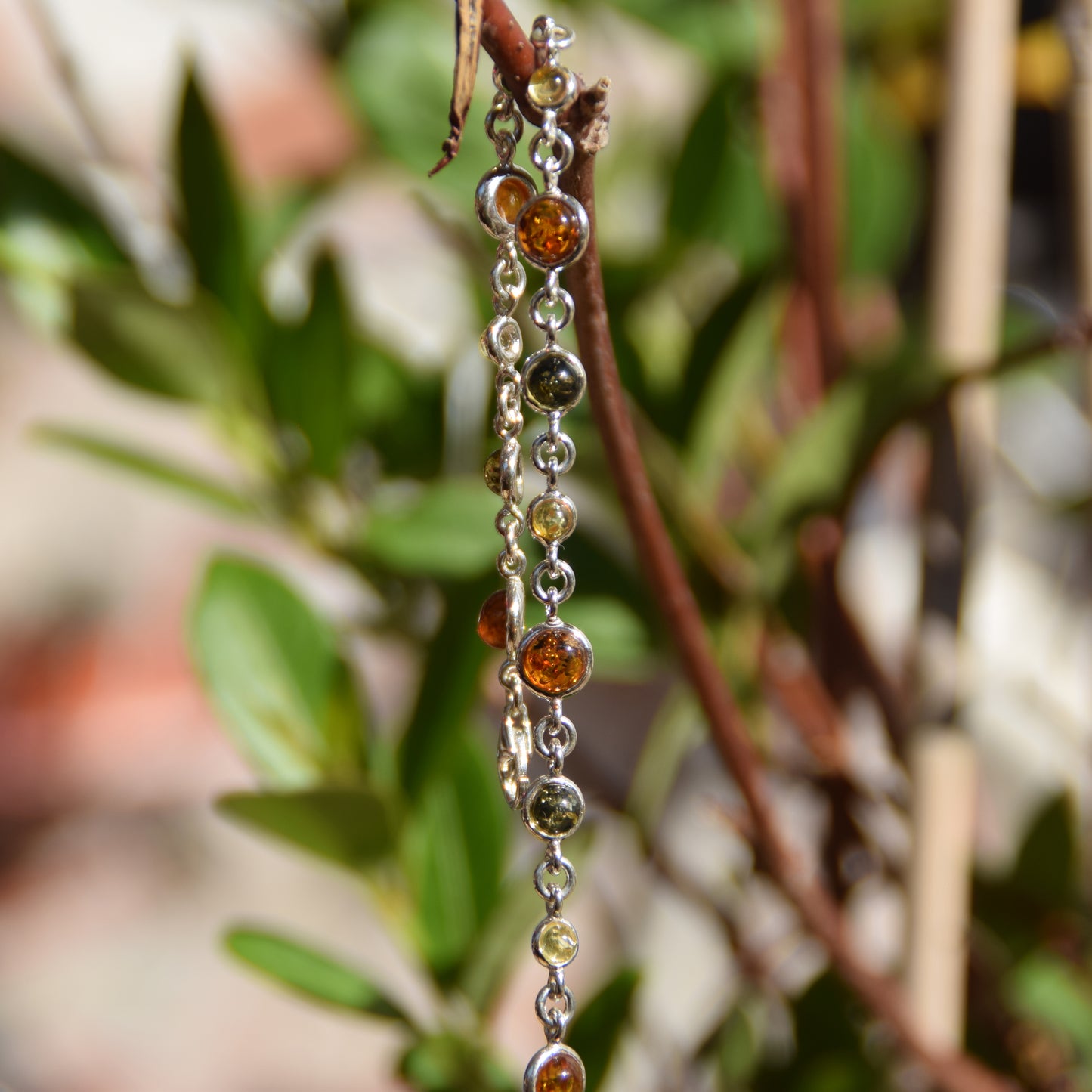 Delicate adjustable bracelet made of natural Amber in various shades and 925 Silver, MJ Baltica, BB095