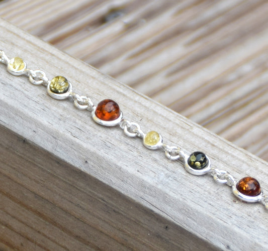 MJ Baltica, bracciale, Ambra naturale Baltica, Argento 925, luminoso, elegante, artigianale, multicolor, BB095
