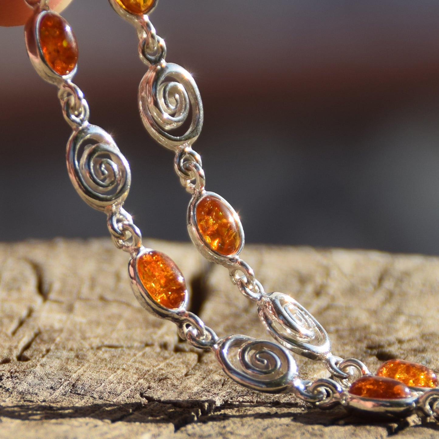 Bright adjustable bracelet with natural cognac amber and 925 sterling silver, MJ Baltica, BB096