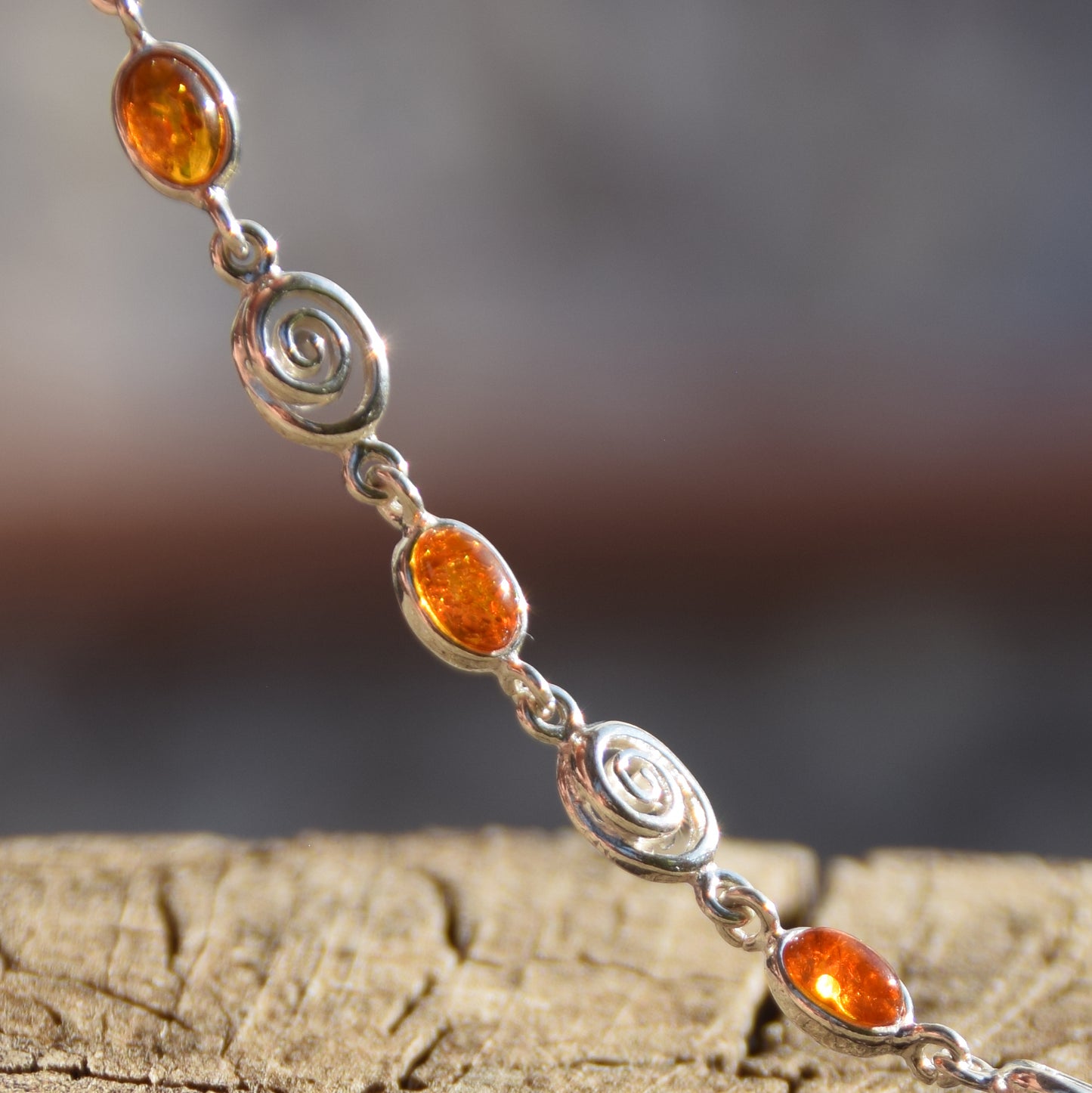 Bright adjustable bracelet with natural cognac amber and 925 sterling silver, MJ Baltica, BB096