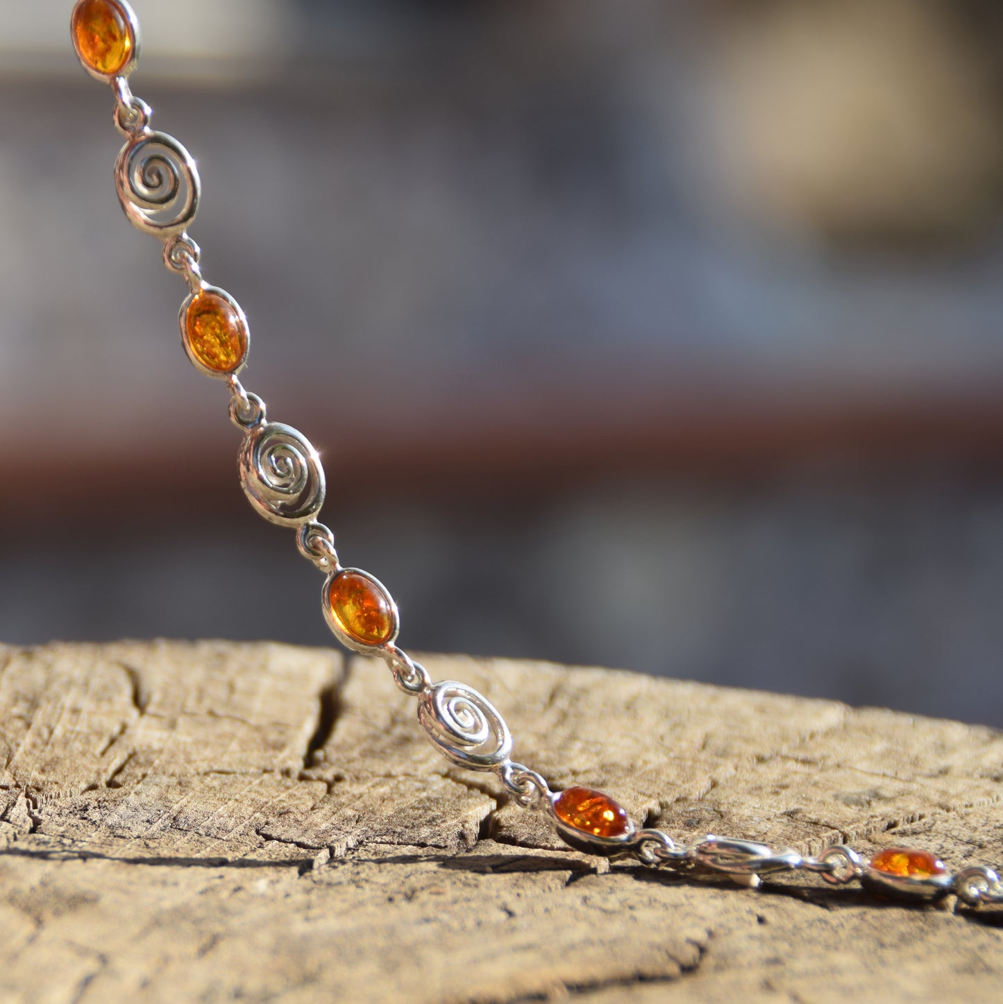 Bright adjustable bracelet with natural cognac amber and 925 sterling silver, MJ Baltica, BB096