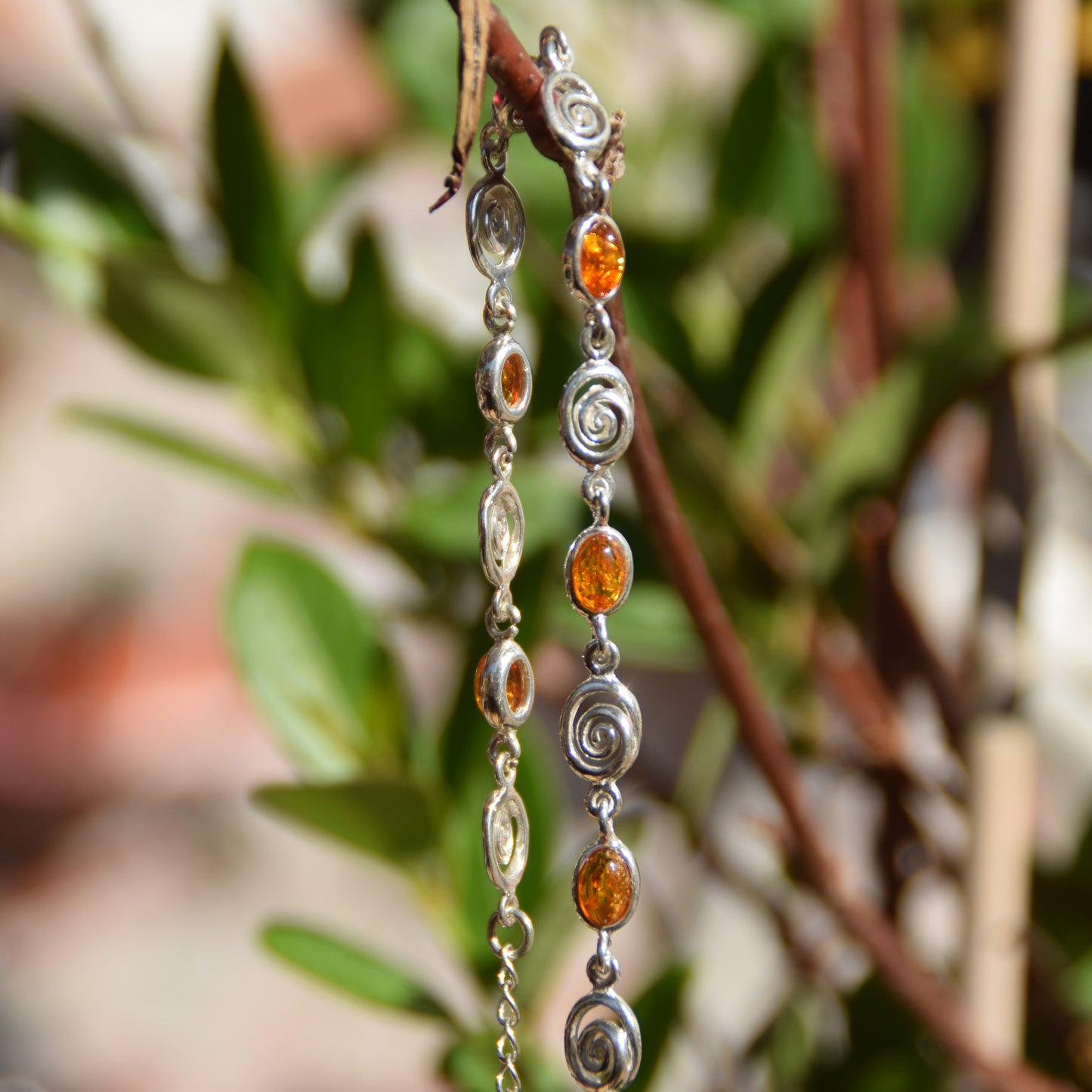 Bright adjustable bracelet with natural cognac amber and 925 sterling silver, MJ Baltica, BB096