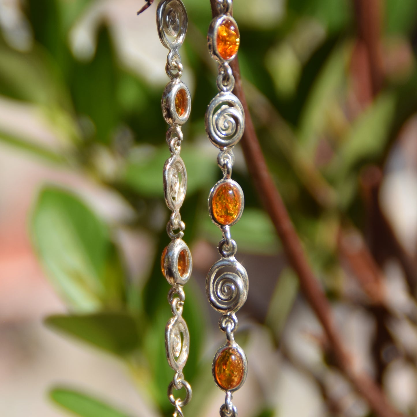 Bright adjustable bracelet with natural cognac amber and 925 sterling silver, MJ Baltica, BB096