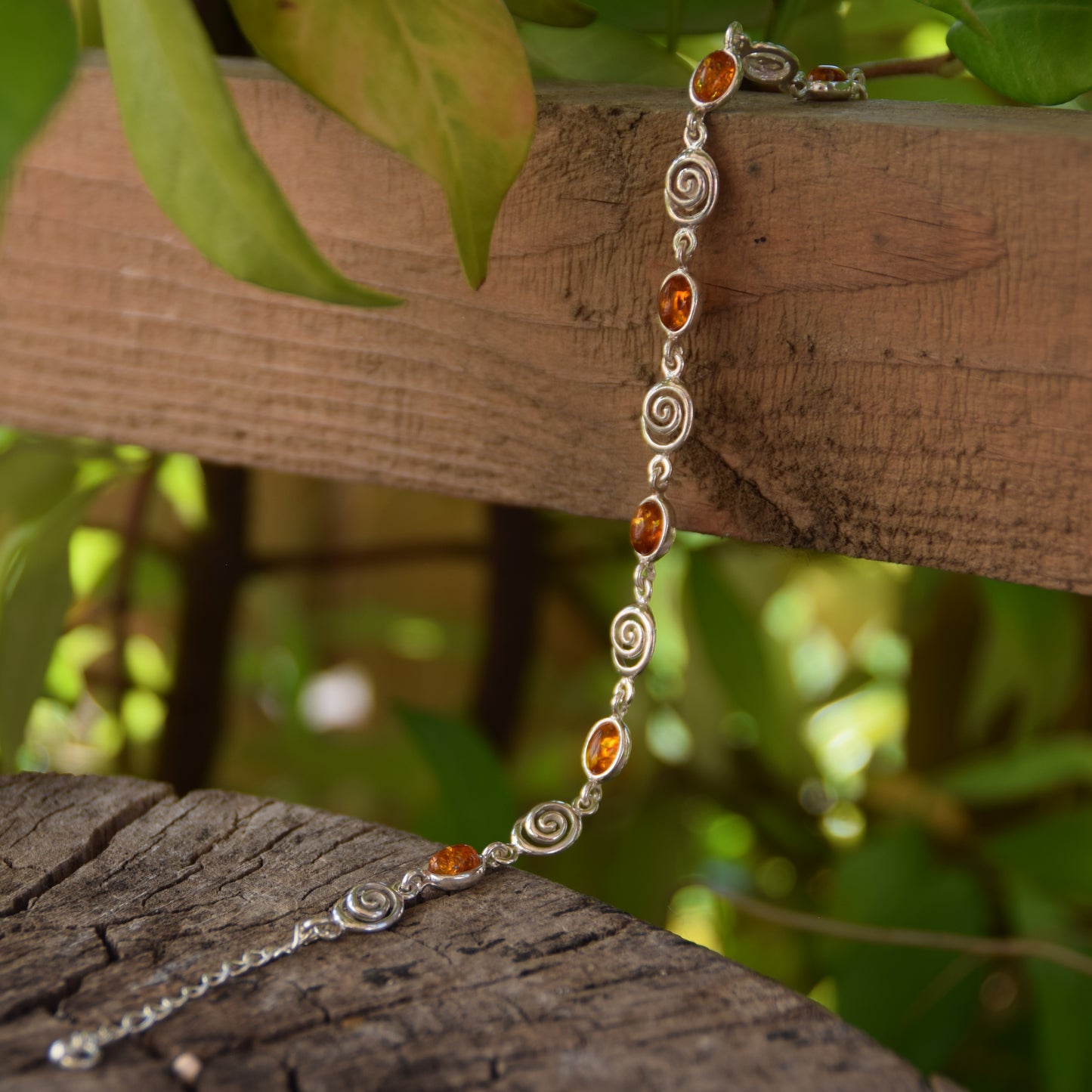 Bright adjustable bracelet with natural cognac amber and 925 sterling silver, MJ Baltica, BB096