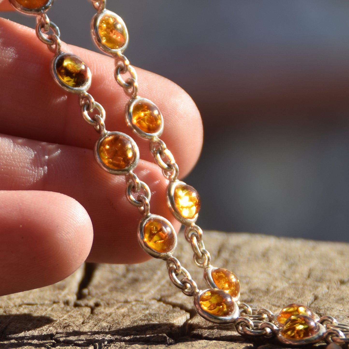 Delicate adjustable bracelet with natural cognac-colored amber and 925 Sterling Silver, MJ Baltica, BB097