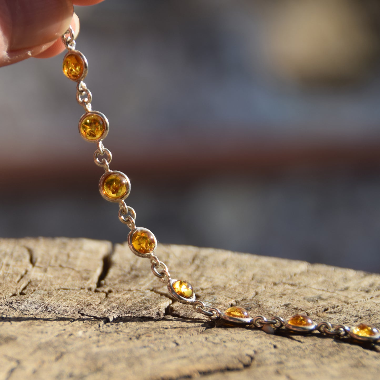Delicate adjustable bracelet with natural cognac-colored amber and 925 Sterling Silver, MJ Baltica, BB097