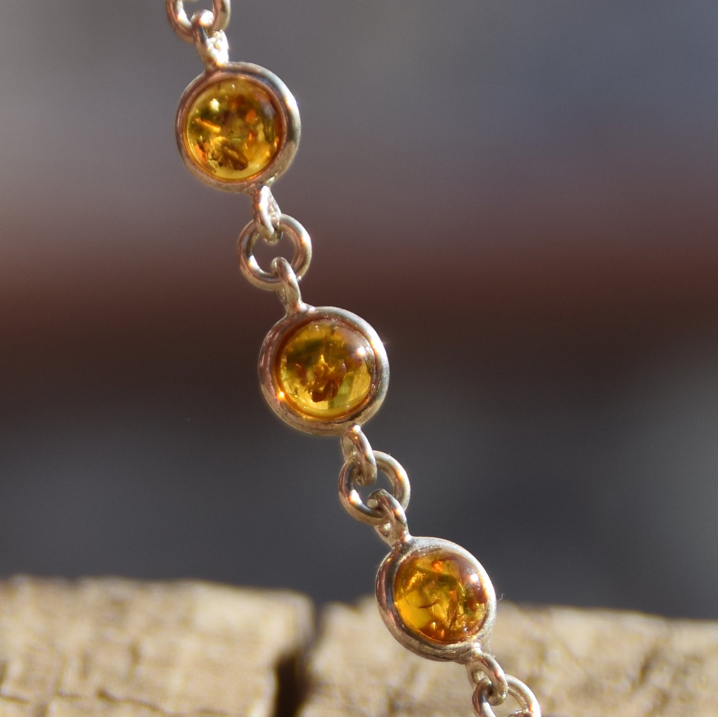Delicate adjustable bracelet with natural cognac-colored amber and 925 Sterling Silver, MJ Baltica, BB097