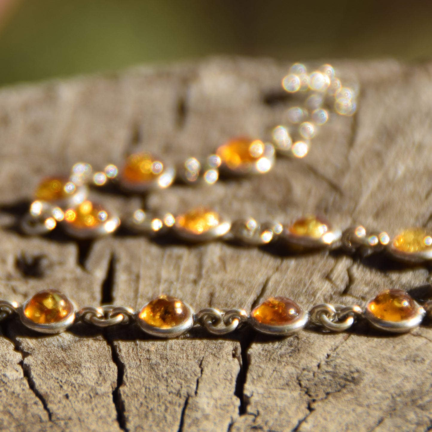Delicate adjustable bracelet with natural cognac-colored amber and 925 Sterling Silver, MJ Baltica, BB097