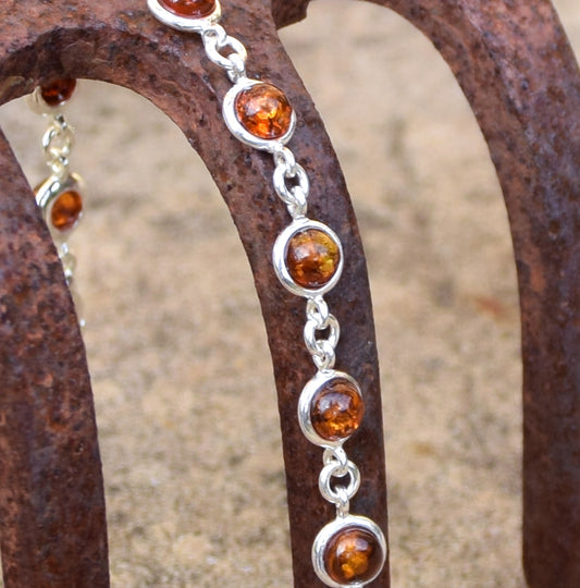 Delicate adjustable bracelet with natural cognac-colored amber and 925 Sterling Silver, MJ Baltica, BB097